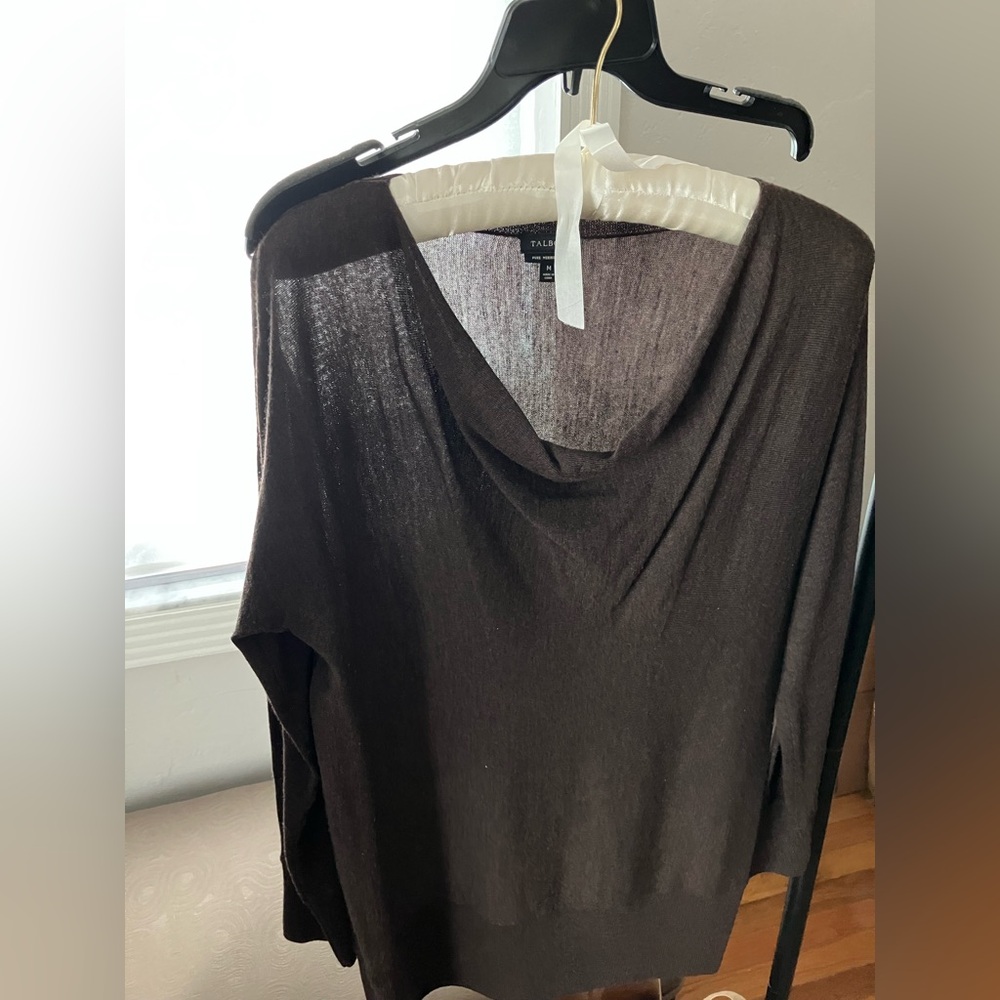 Talbots Dark Brown Fine Merino Drape Neck Sweater